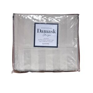 Charter Club Damask Stripe Supima Queen Extra Deep Sheet Set 550 Thread Count